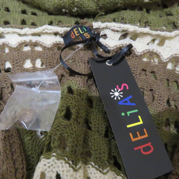 DOLLS KILL DELIA'S Striped Stunner Crochet Knit Cardigan Khaki Punk Goth NWT - Picture 15 of 15